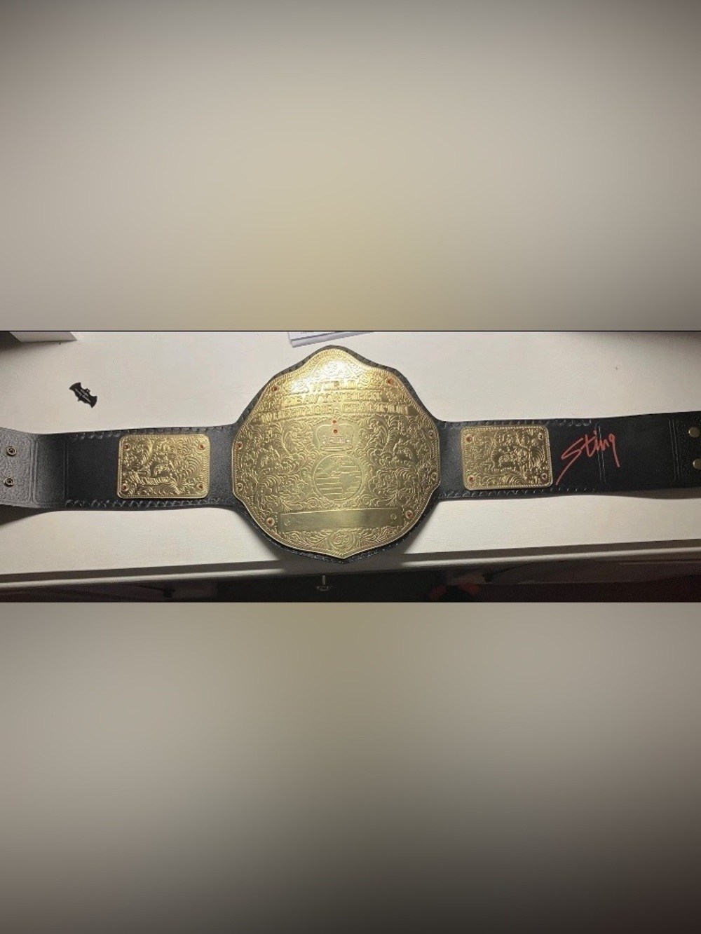 Replica WCW “Big Gold” World Heavyweight Championship Belt Signed by Sting